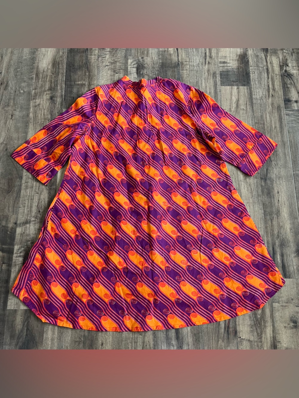 ZURI KENYA 100% Cotton Purple Orange abstract pattern shirt dress XL - Picture 5 of 5